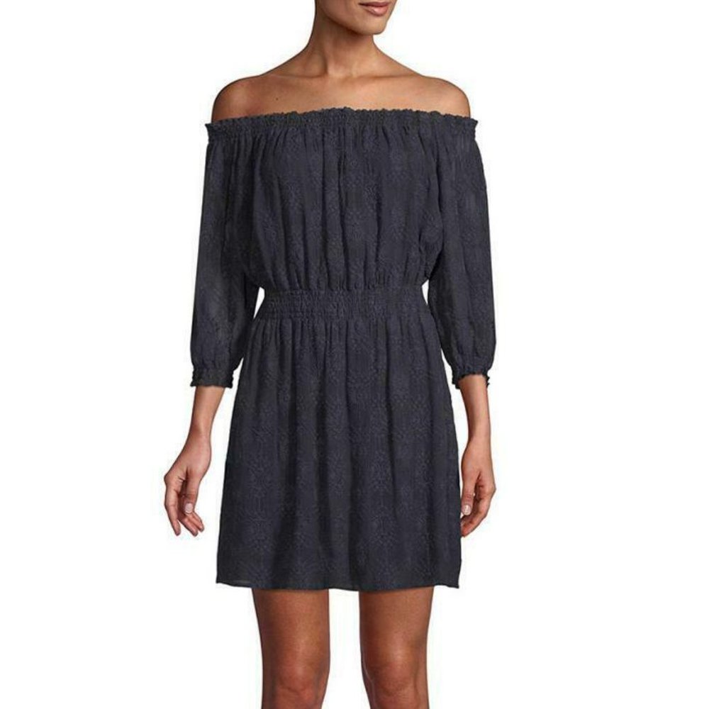 Rebecca Taylor Selina Silk Embroidered Off-the-Shoulder Dress